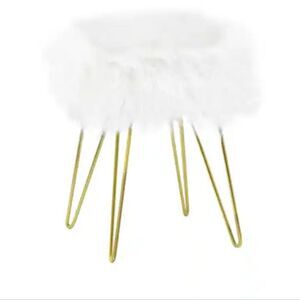 Ashland 16.25" Chic White Faux Fur Stool w/Gold Legs